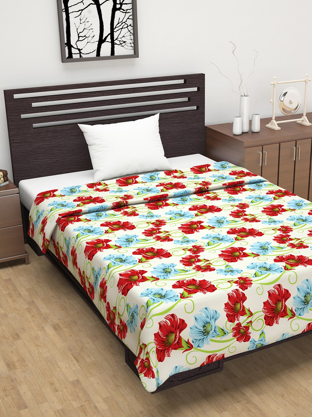 

Divine Casa Red & Sea Green Floral AC Room 150 GSM Single Bed Dohar