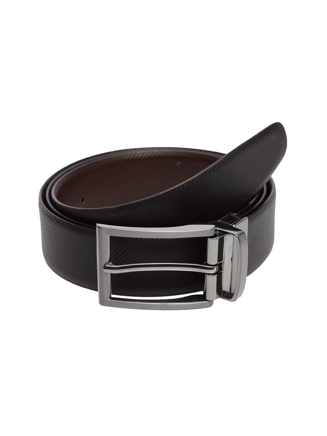 

WELBAWT Men Black & Brown Textured Leather Slim Reversible Belt