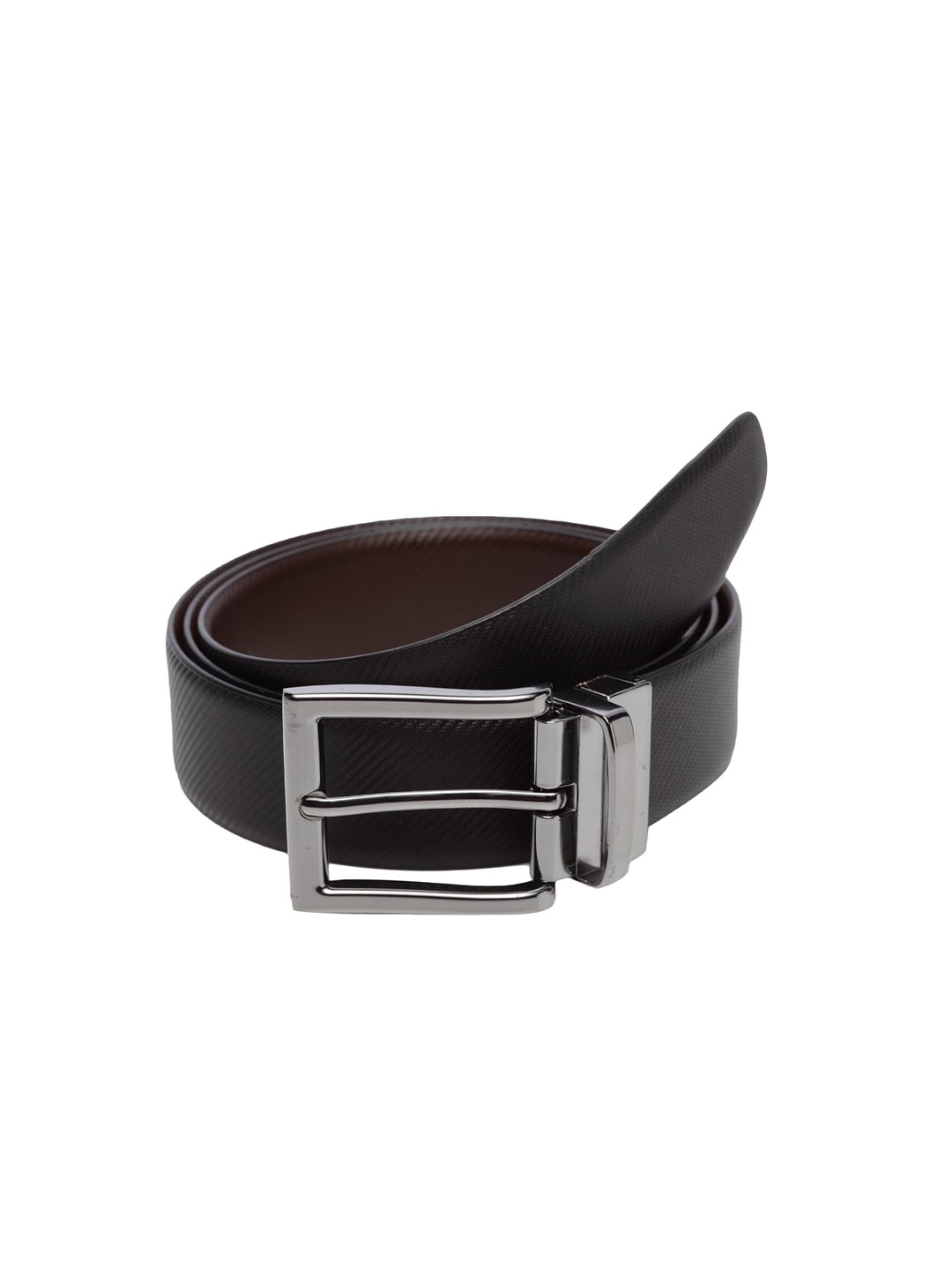 

WELBAWT Men Black & Brown Textured Leather Slim Reversible Belt
