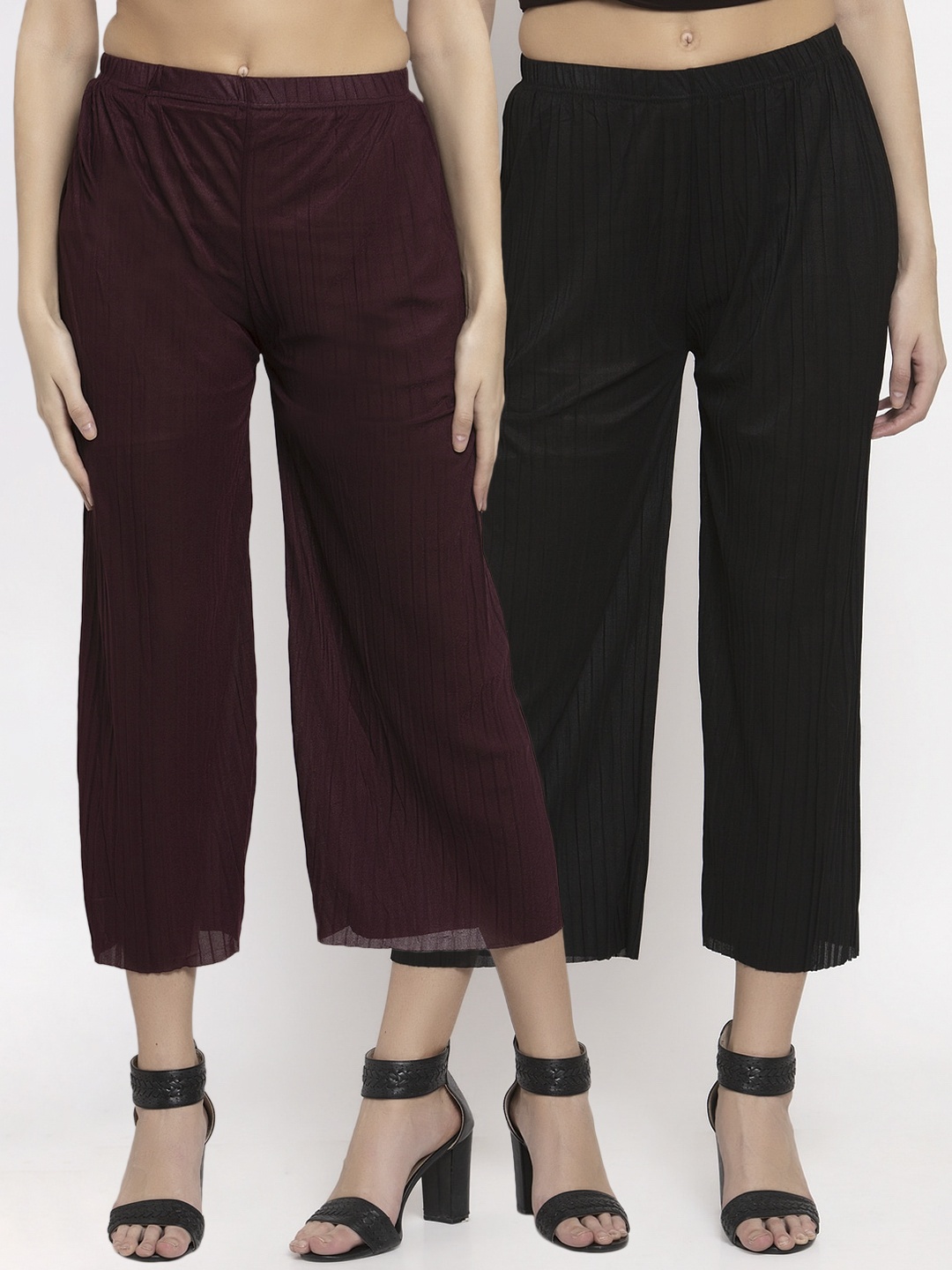 

KLOTTHE Women Pack Of 2 Wide Leg Palazzos, Burgundy