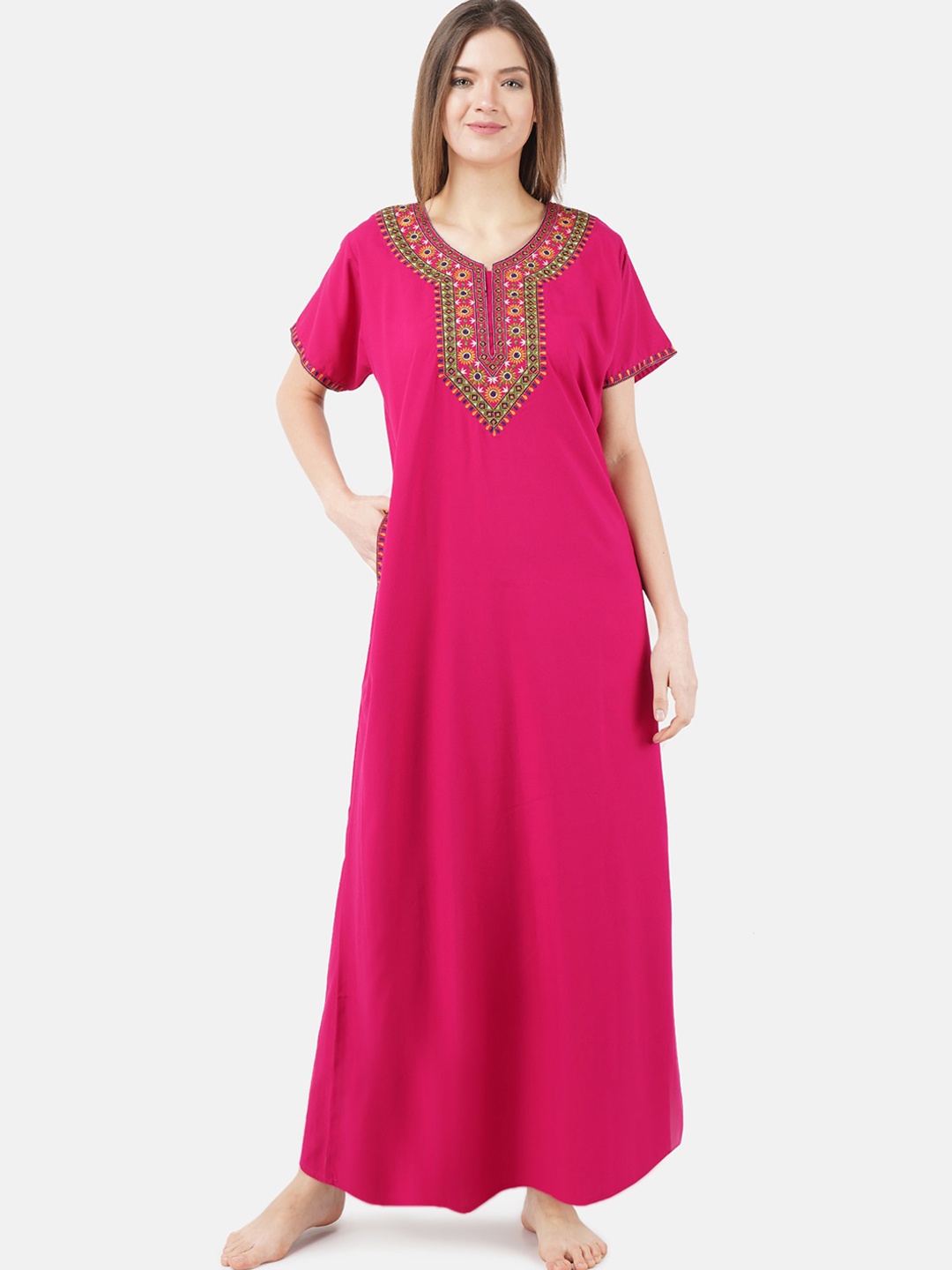 

KOI SLEEPWEAR Woman Pink Cotton Embroidered Maxi Nightdress