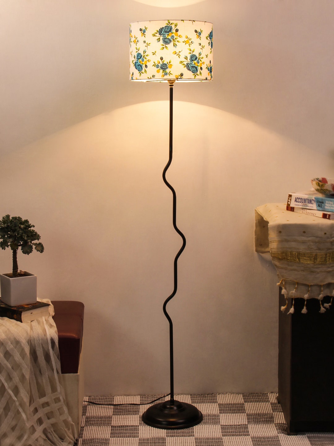 

Devansh White & Blue Printed Drum Curvy Cotton Shade Club Lamp