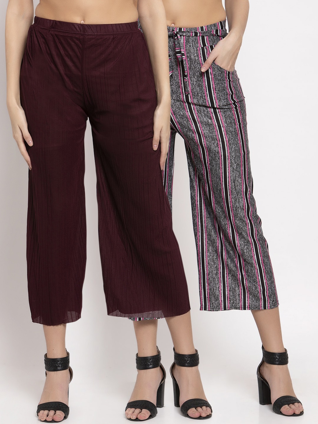 

KLOTTHE Women Pack of 2 Solid Wide Leg Palazzos, Grey