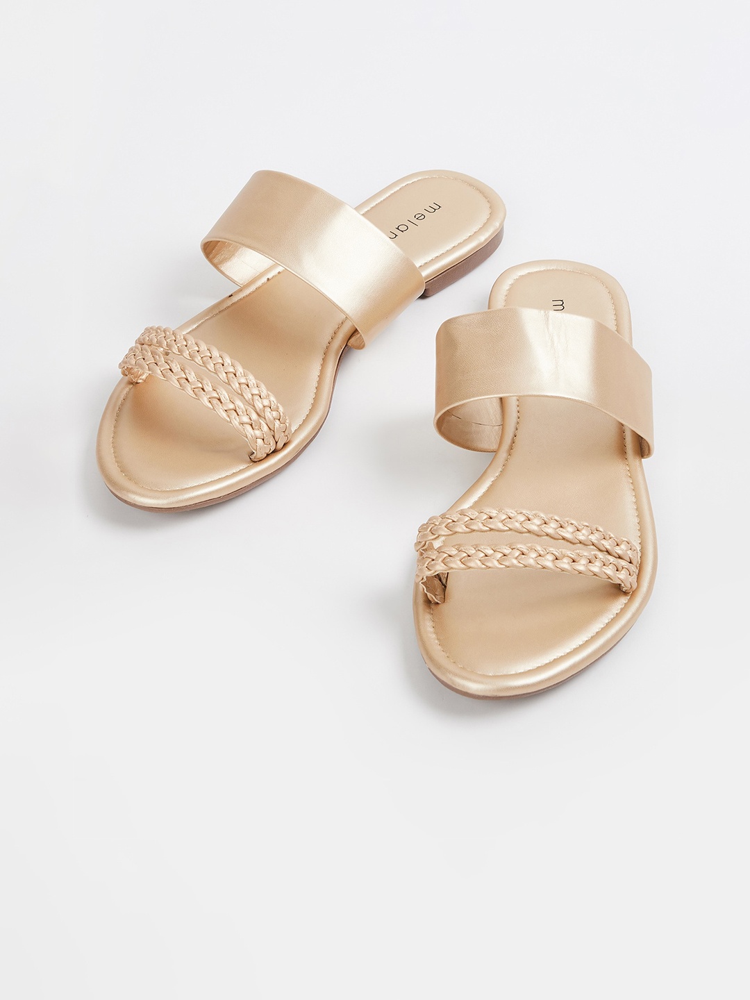 

Melange by Lifestyle Women Rose Gold Woven Design PU Open Toe Flats