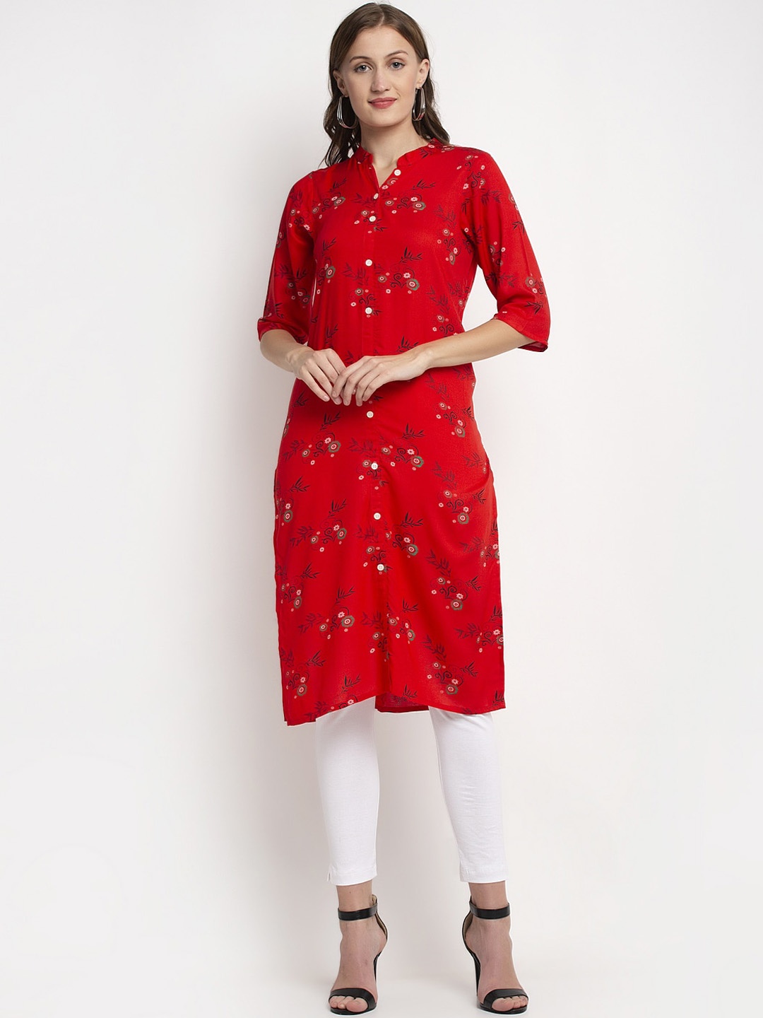 

NEUDIS Women Red Floral Printed Kurta
