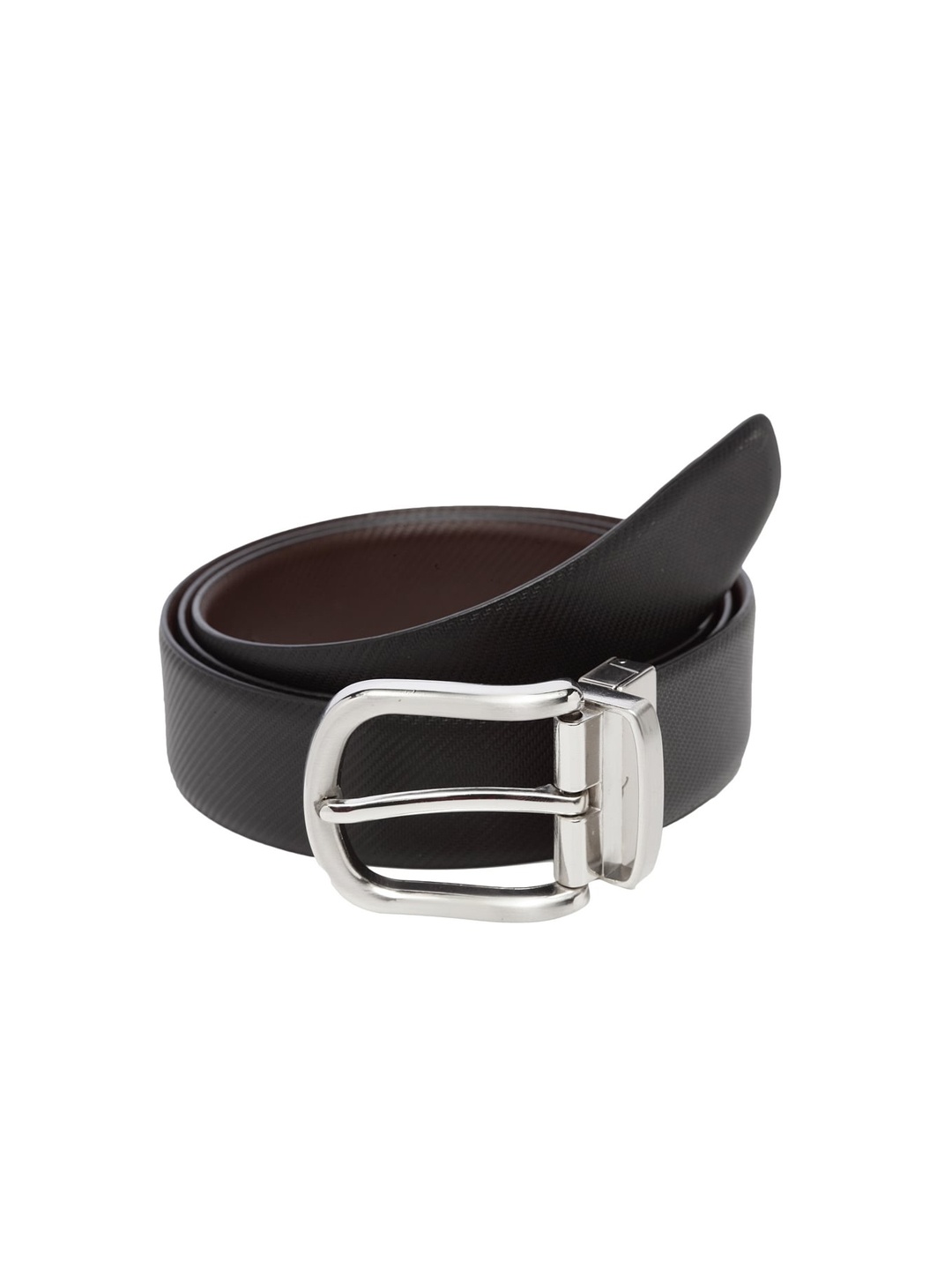 

WELBAWT Men Black & Brown Textured Leather Slim Reversible Belt