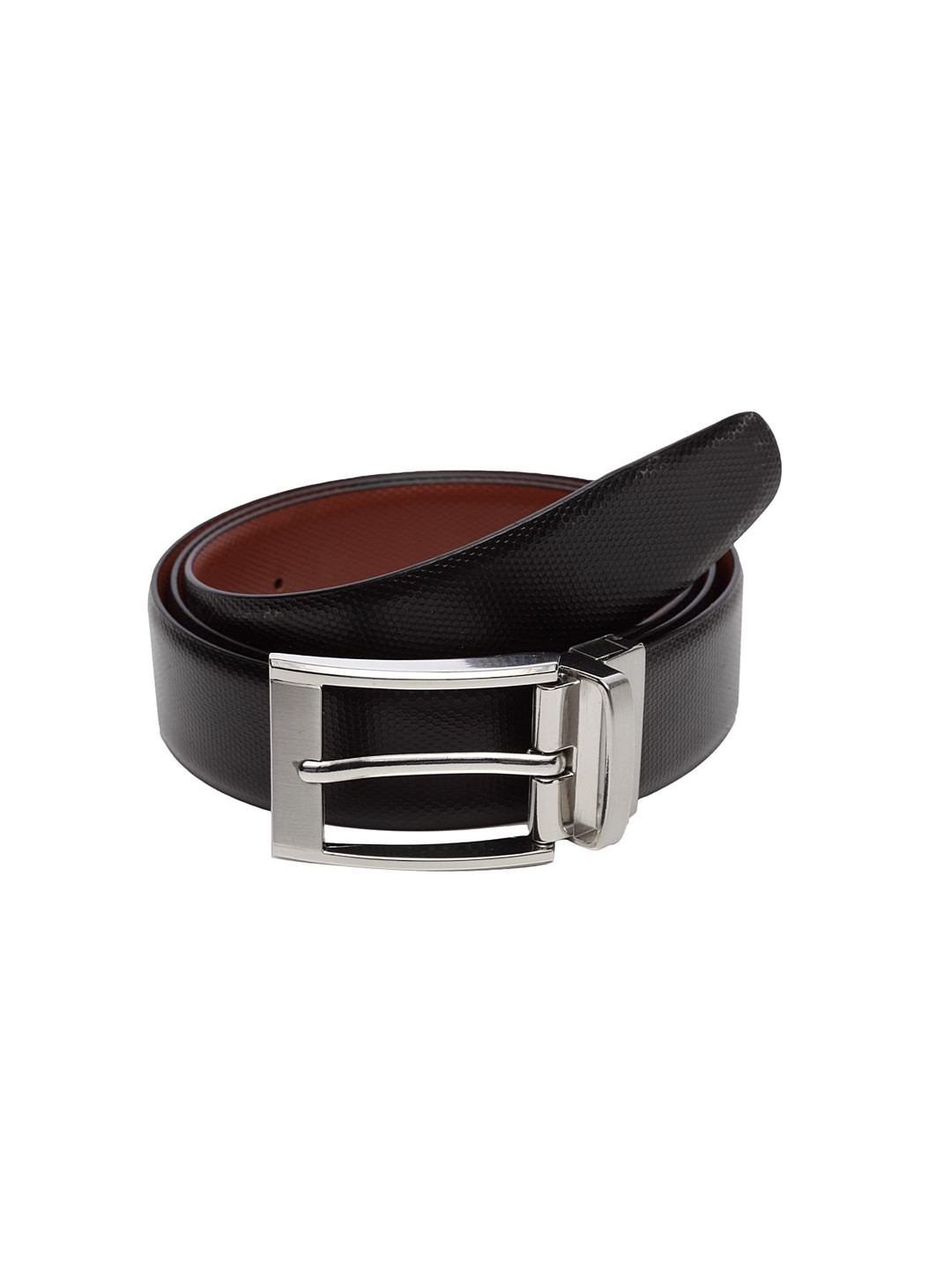 

WELBAWT Men Black & Brown Textured Leather Slim Reversible Belt