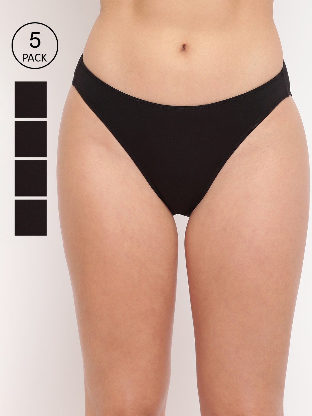 

BASIICS by La Intimo Women Pack Of 5 Black Solid Bikini Briefs-HL11B5G0W0