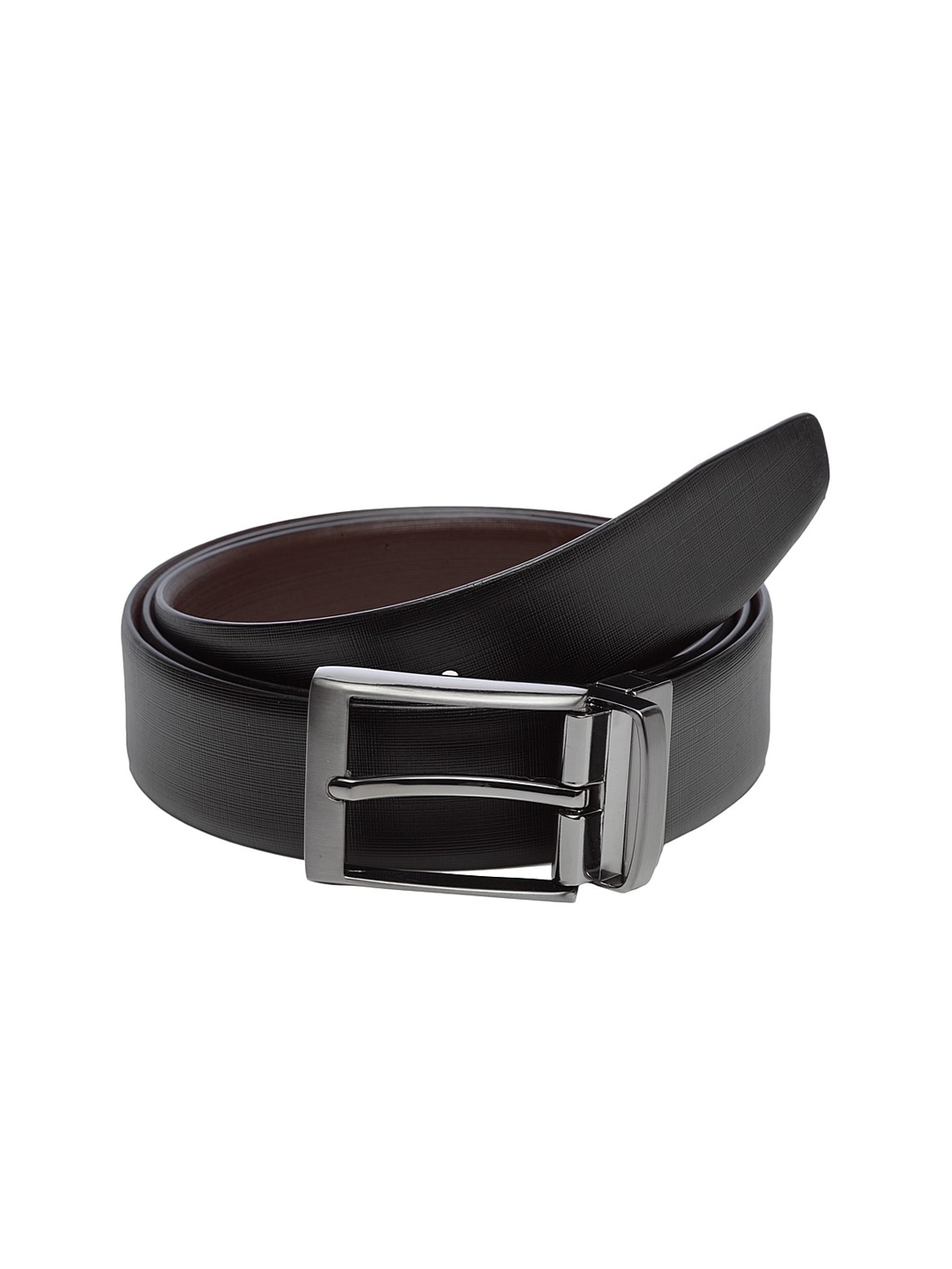 

WELBAWT Men Black & Brown Textured Leather Slim Reversible Belt