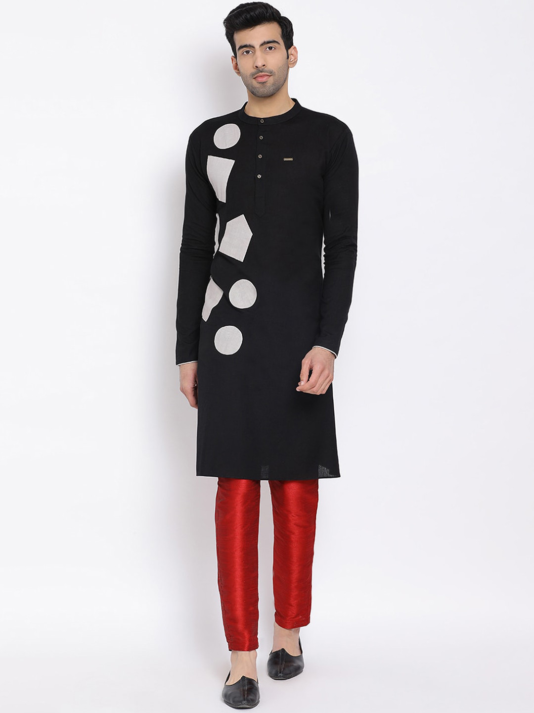 

DEVOILER Men Black Geometric Printed Kurta