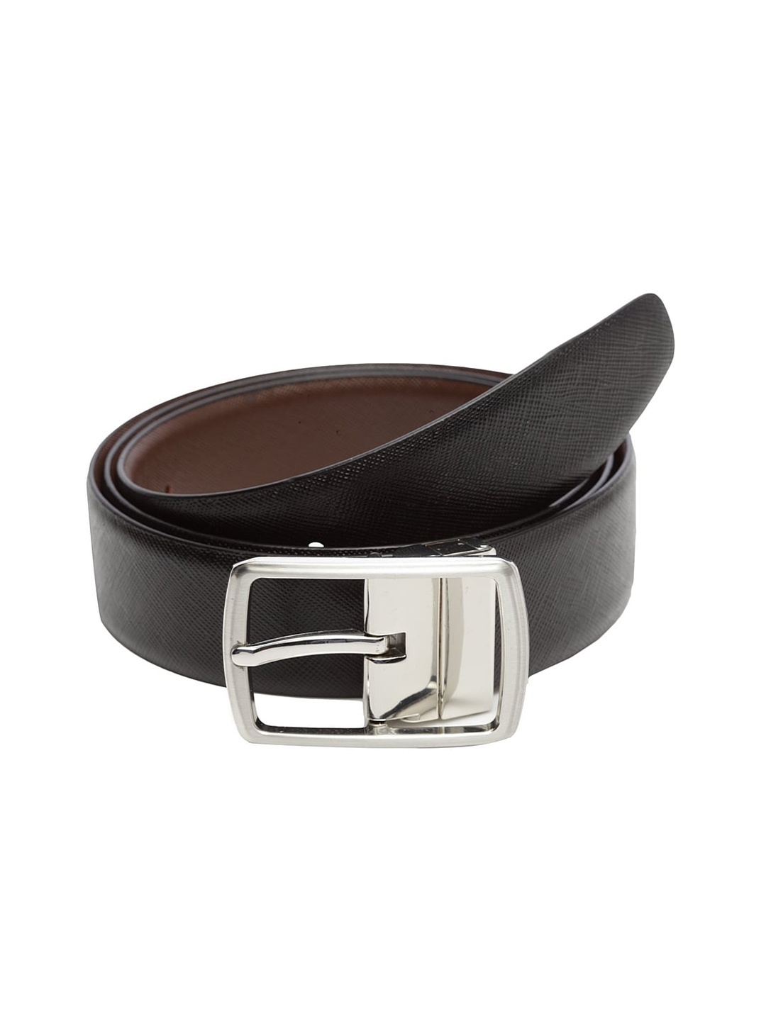 

WELBAWT Men Black & Brown Textured Leather Slim Reversible Belt