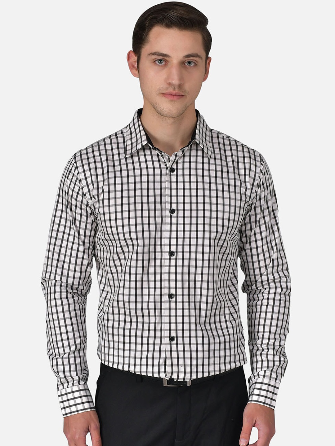 

Purple State Men White Slim Fit Checked Casual Shirt