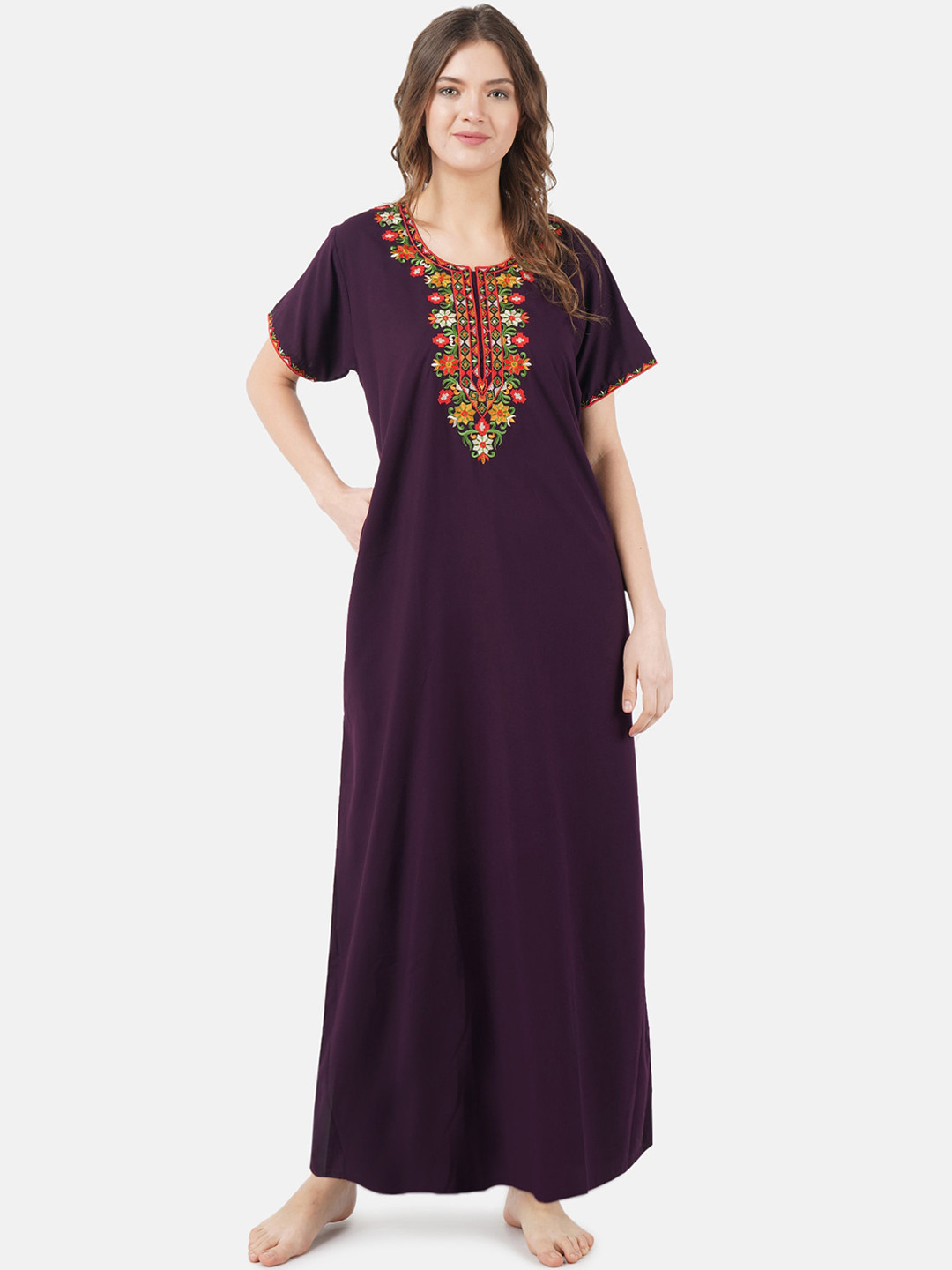 

KOI SLEEPWEAR Purple Embroidered Lissybissy Cotton Maxi Nightdress