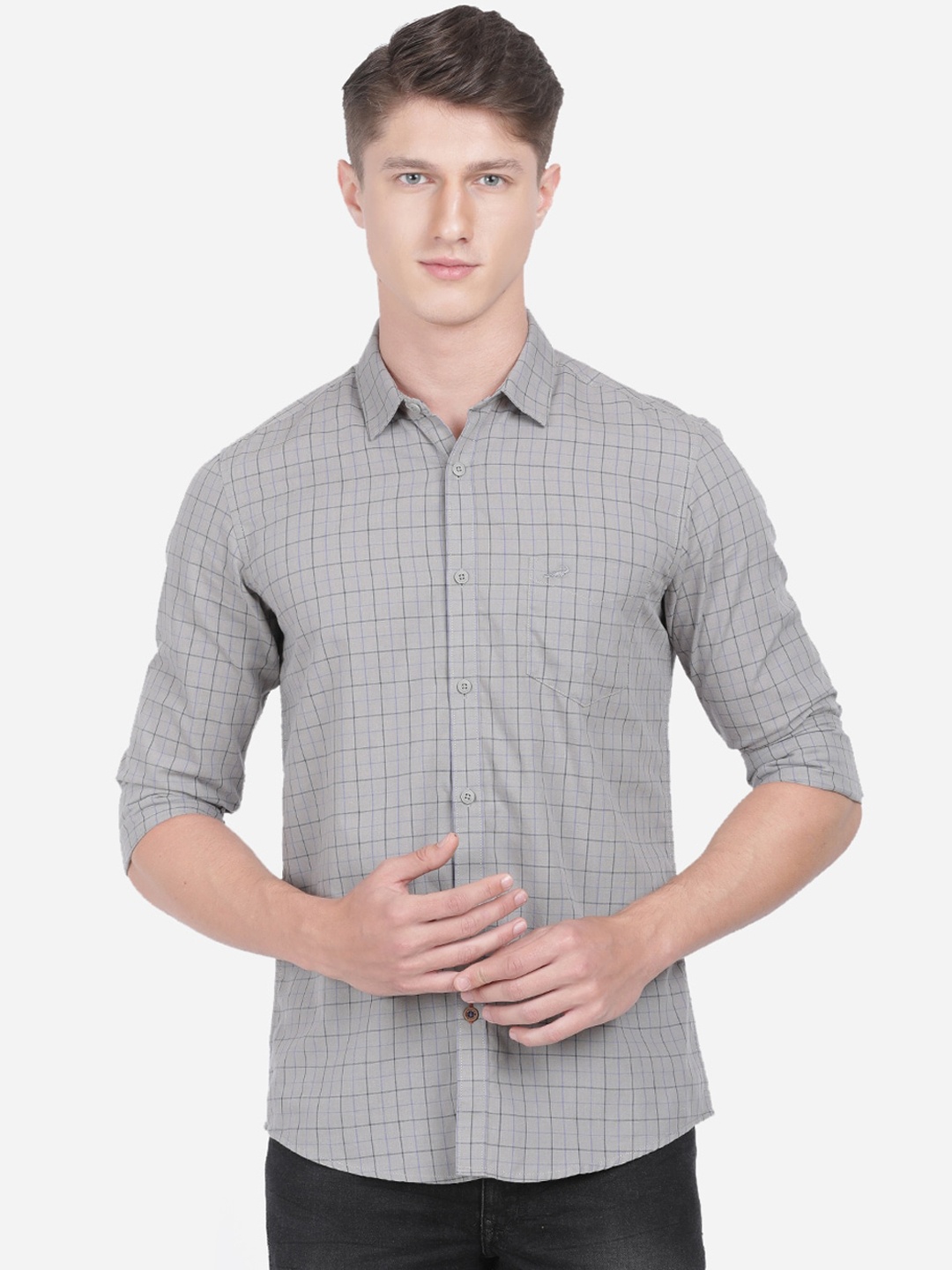 

Crocodile Men Grey Slim Fit Checked Casual Shirt