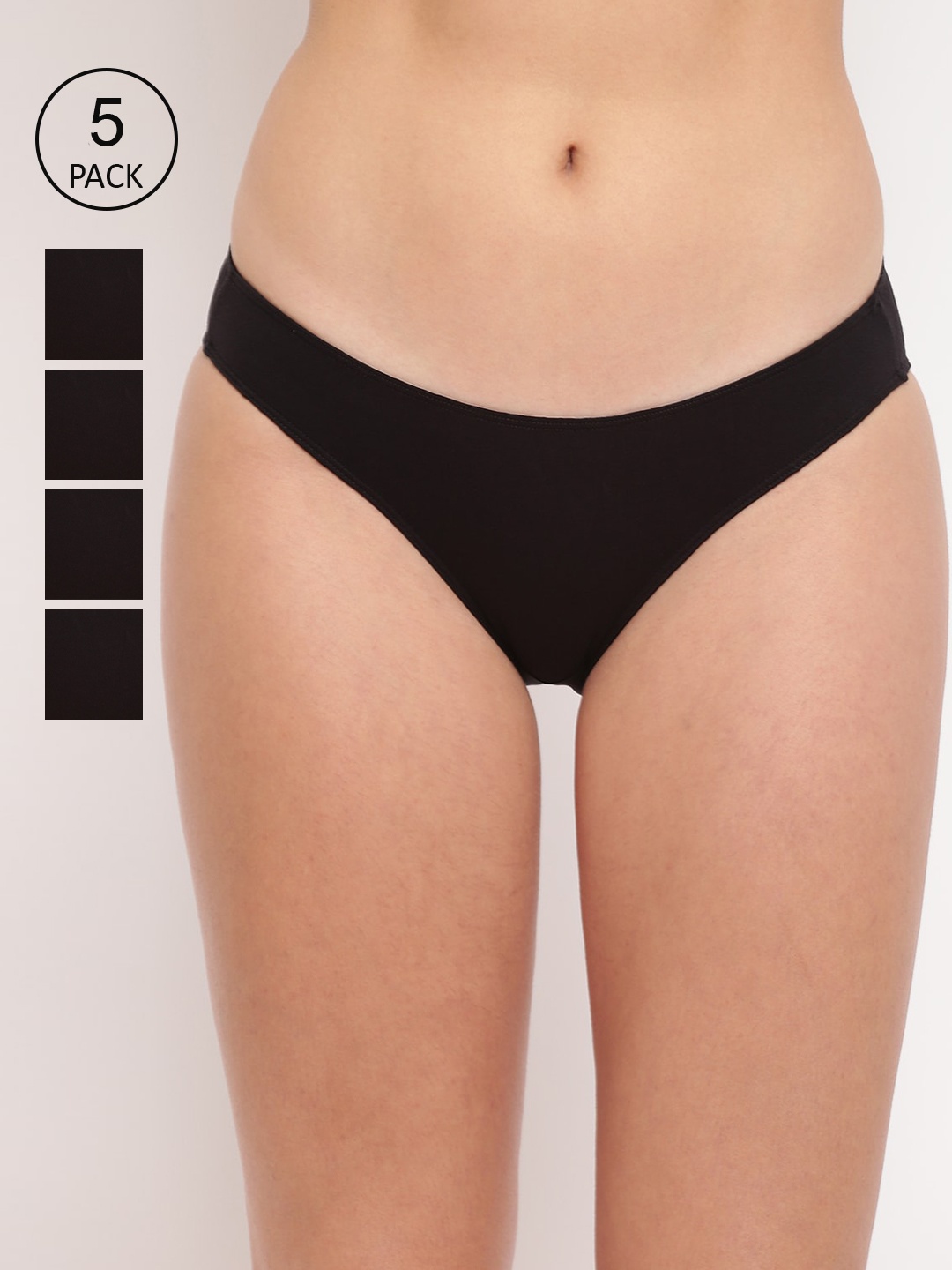 

BASIICS by La Intimo Women Pack Of 5 Black Solid Bikini Briefs BK11B5G0W0