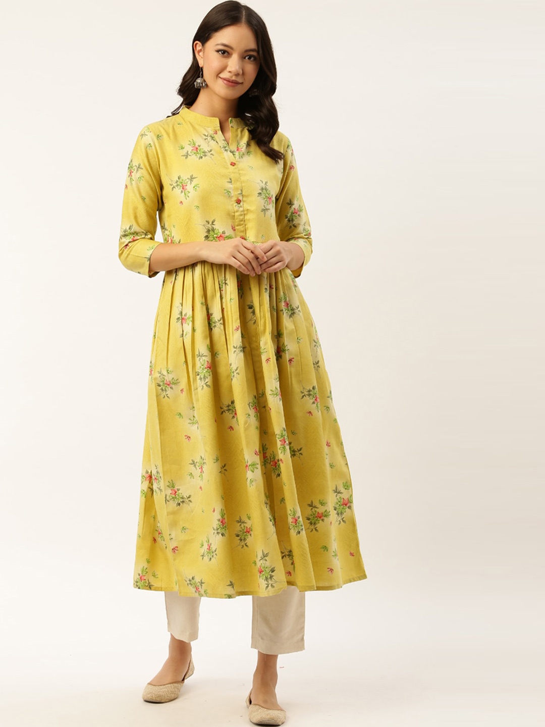 shiloh Women Yellow Floral Printed Kurta