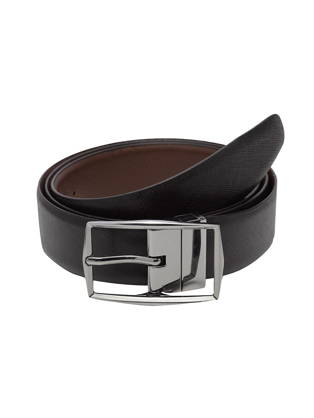 

WELBAWT Men Black & Brown Textured Leather Slim Reversible Belt