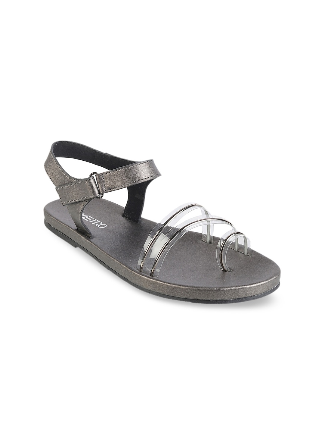 

Metro Women Gunmetal-Toned Solid One Toe Flats, Metallic