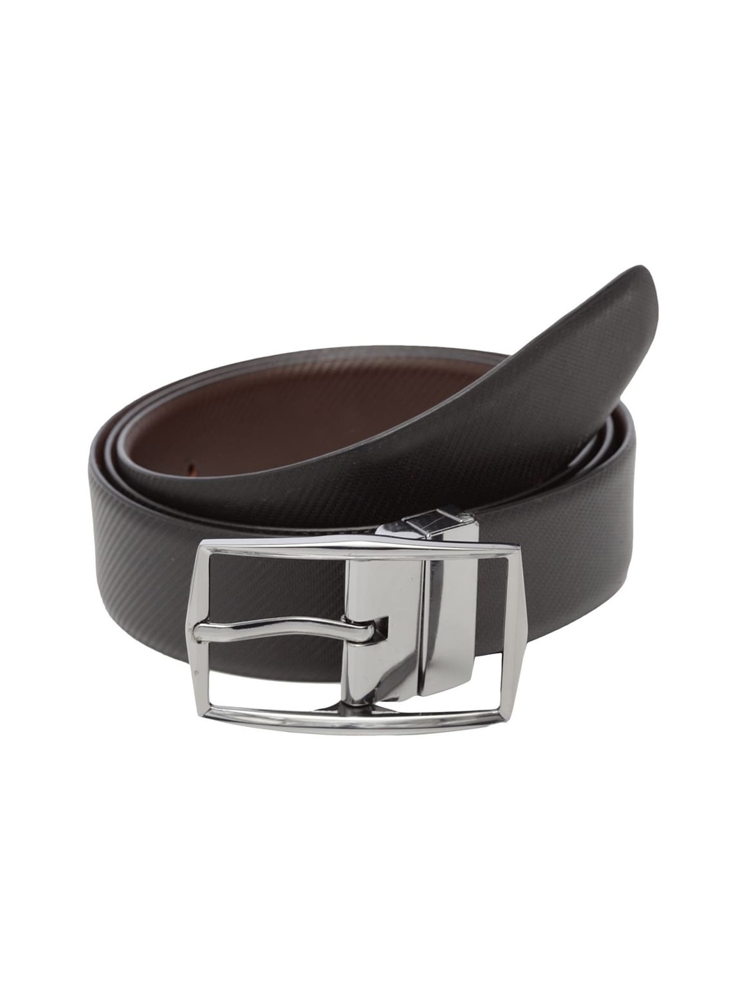 

WELBAWT Men Black & Brown Textured Leather Slim Reversible Belt