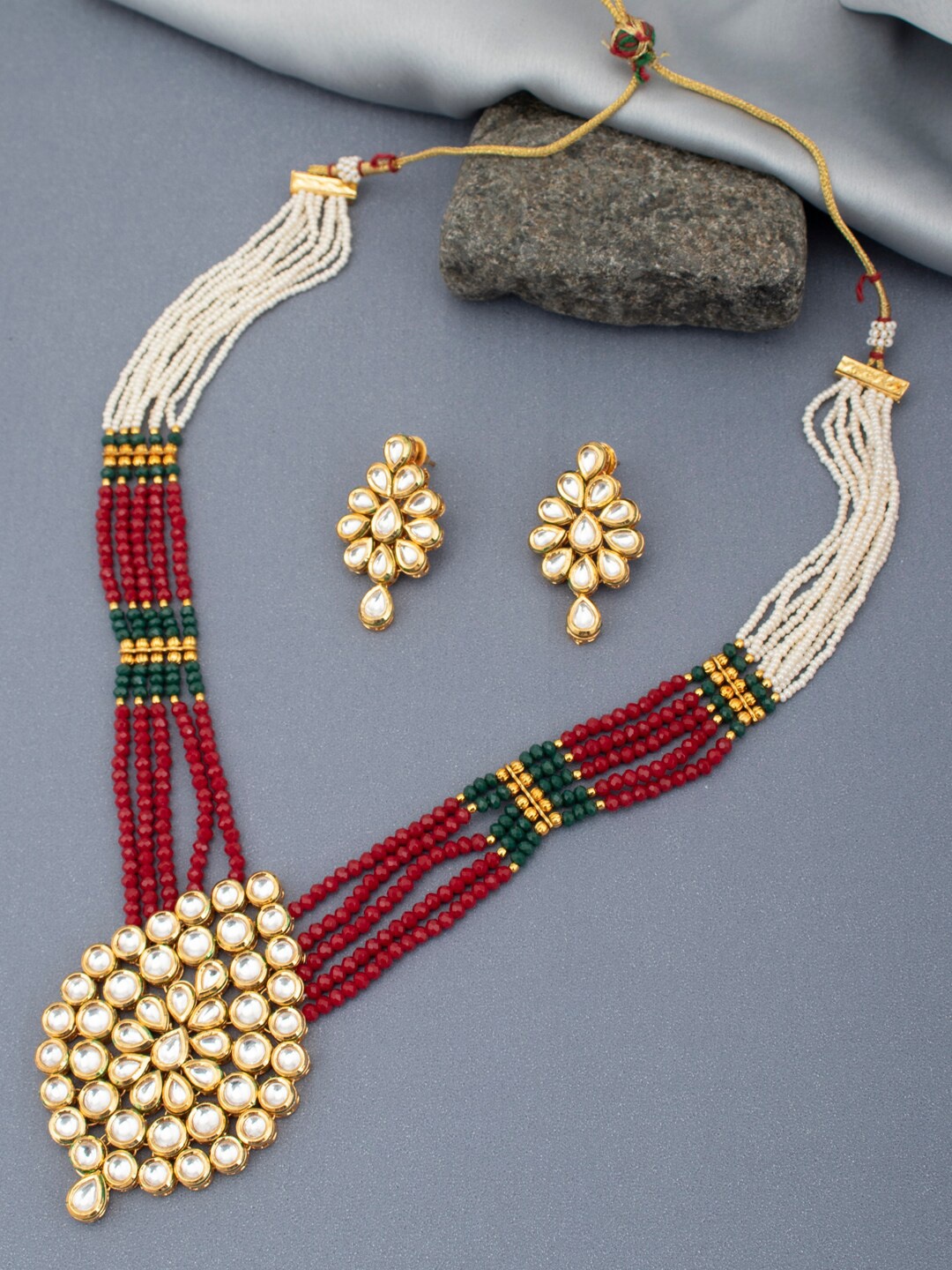 

Sukkhi Amazing Pearl Gold Plated Kundan Long Haram Necklace Set for Women, Maroon