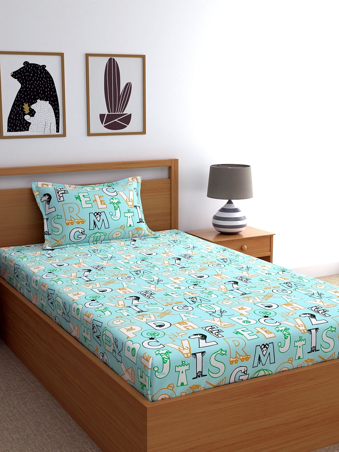 

Dreamscape Turquoise Blue & White Typography 144 TC Cotton Single Bedsheet & Pillow Cover