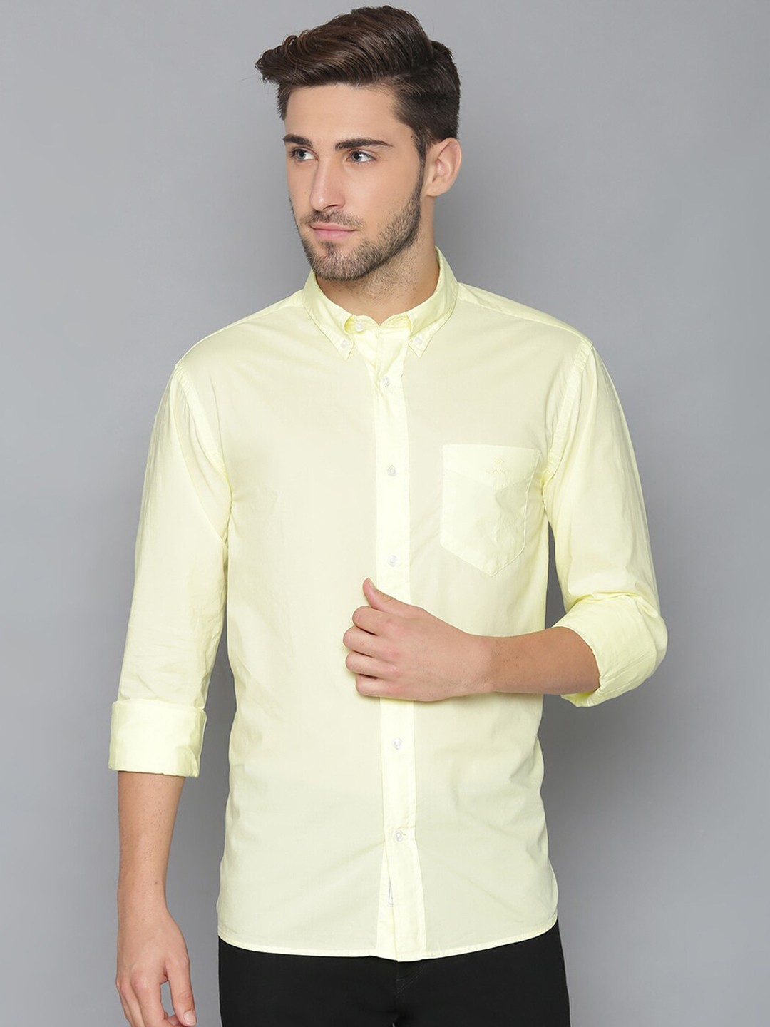 

GANT Men Yellow Regular Fit Solid Casual Shirt
