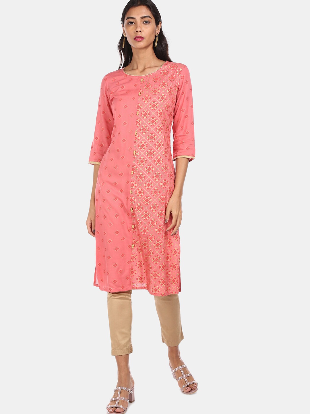 

Karigari Women Pink Ethnic Motifs Printed Straight Kurta