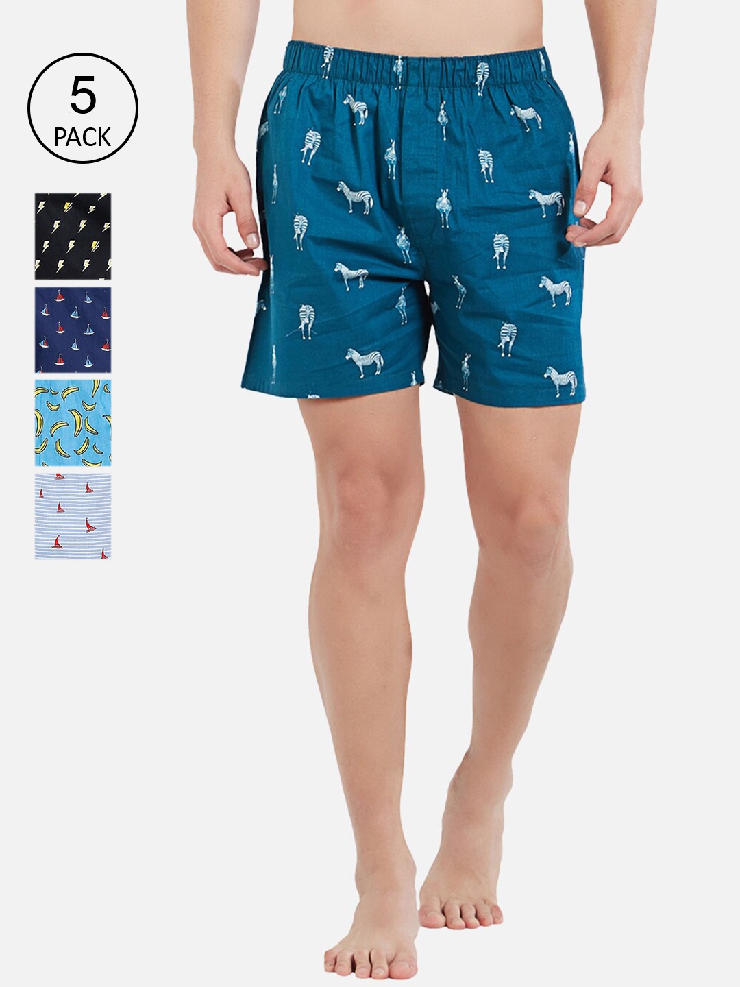

XYXX Men Pack Of 5 Printed Remix Boxers XYBOX5PCKN18, Blue