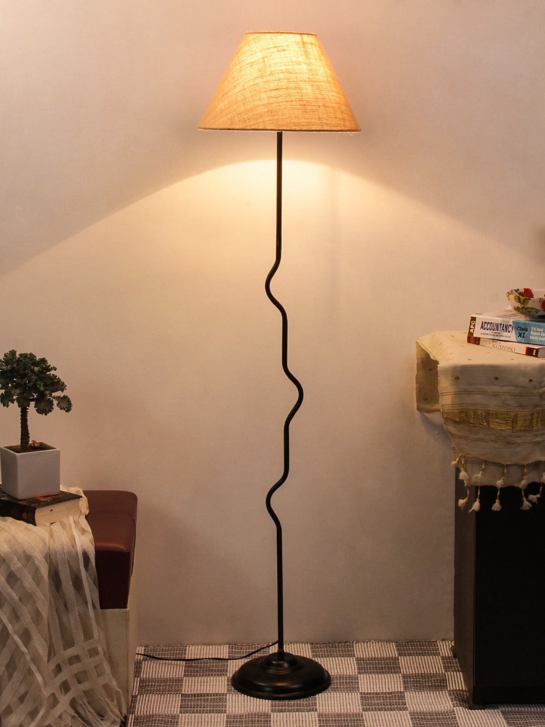 

Devansh Beige & Black Solid Traditional Club Lamp with Shade