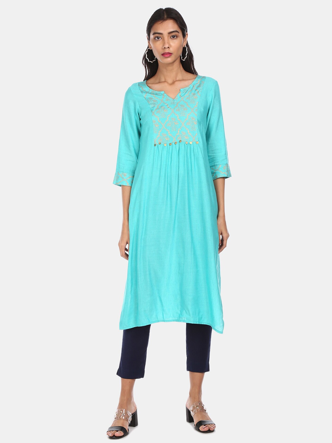 

Karigari Women Turquoise Blue Ethnic Motifs Printed Kurta