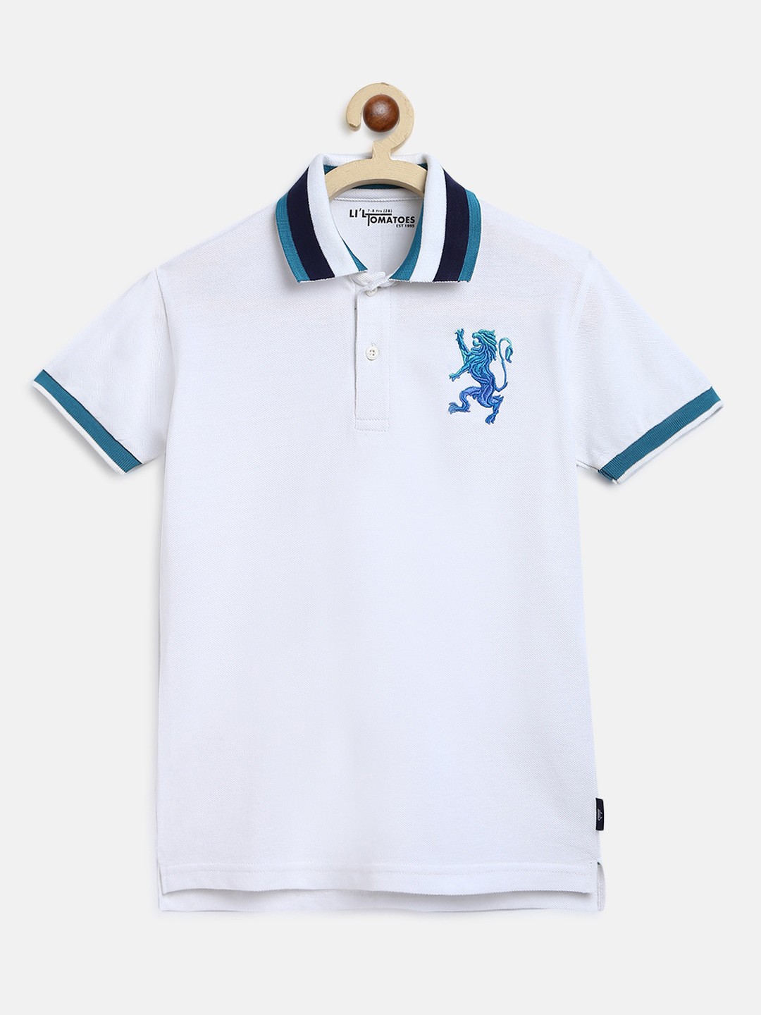 

Lil Tomatoes Boys White Solid Polo Collar Cotton Pure Cotton T-shirt With A Pen