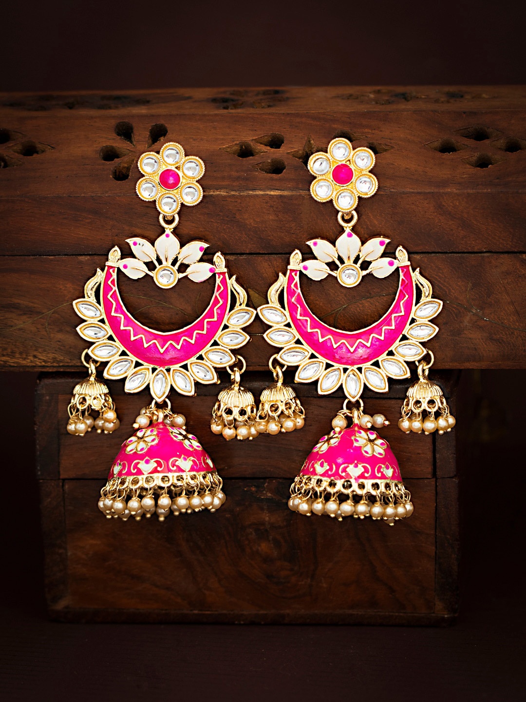 

Sukkhi Pink Gold-Plated Dome Shaped Meenakari Chandbalis