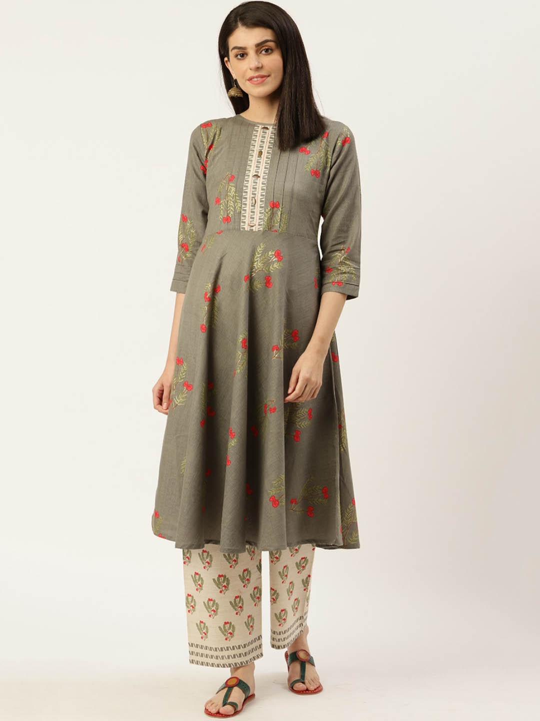 

shiloh Women Grey Floral Printed Kurta
