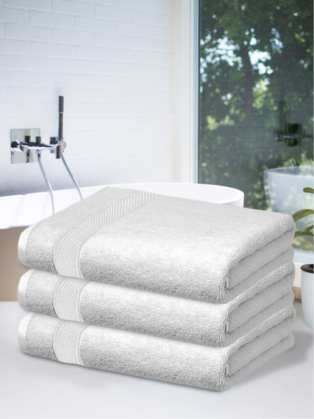 Kuber Industries Set Of 3 White Solid 500 GSM Premium Bath Towels