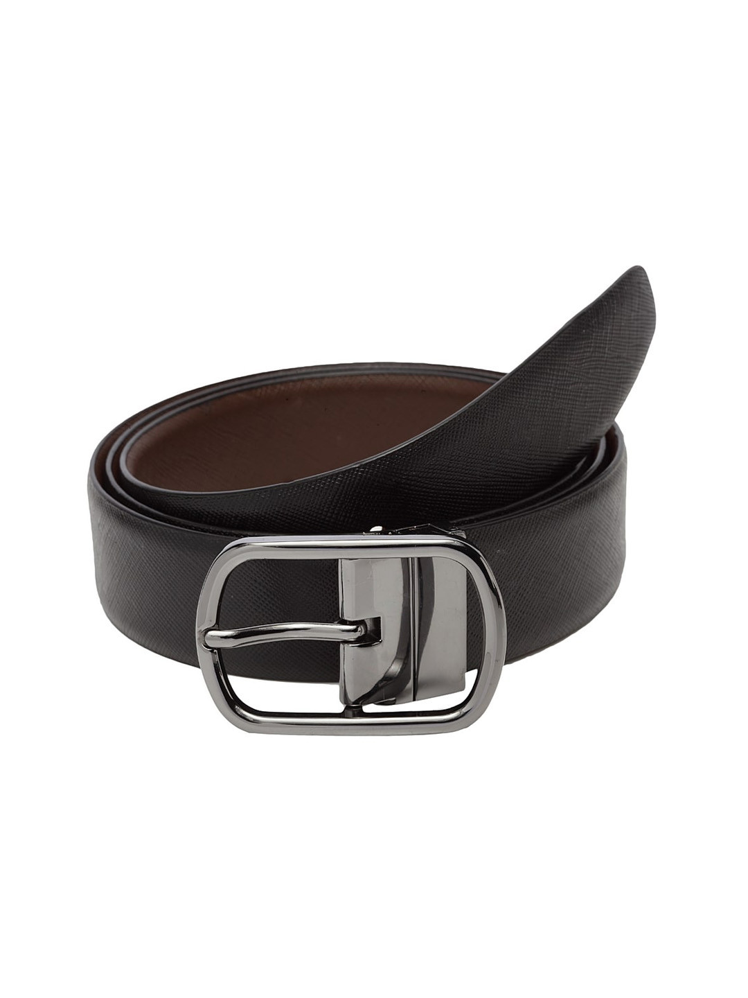 

WELBAWT Men Black & Brown Textured Leather Slim Reversible Belt