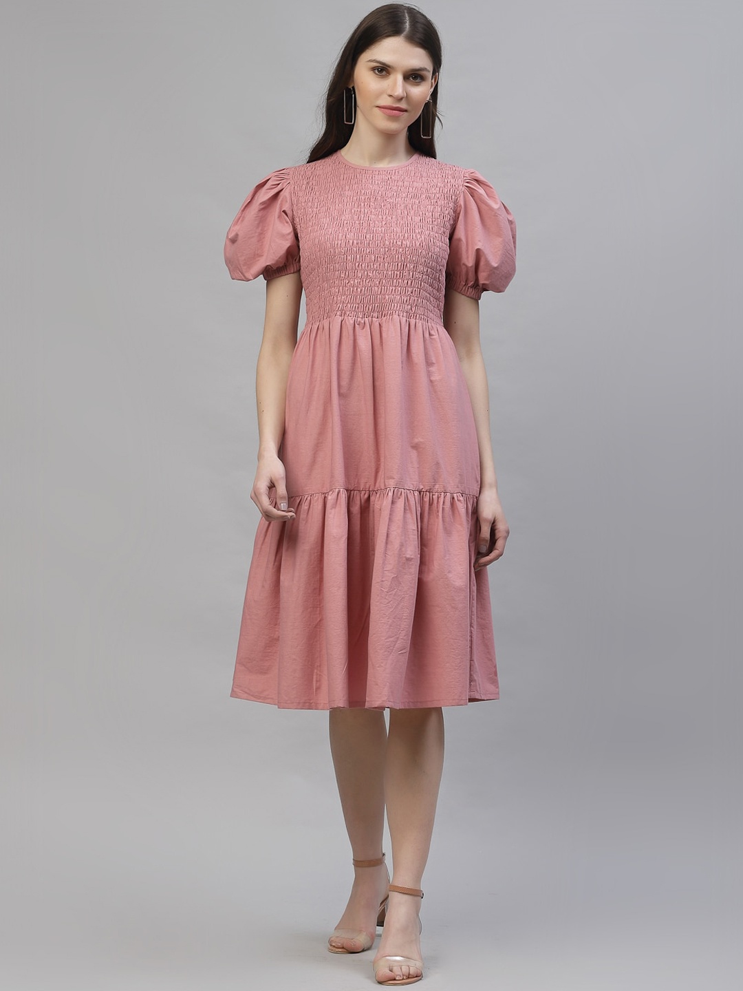 

Athena Women Pink Self Design Fit and Flare Dress