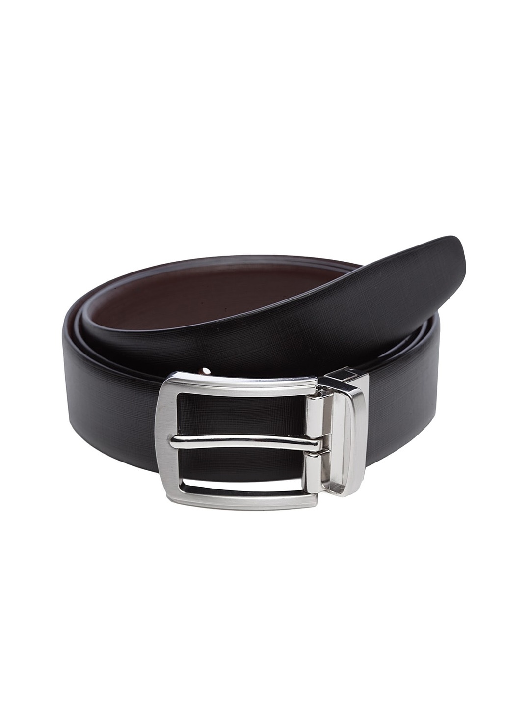 

WELBAWT Men Black & Brown Textured Leather Slim Reversible Belt