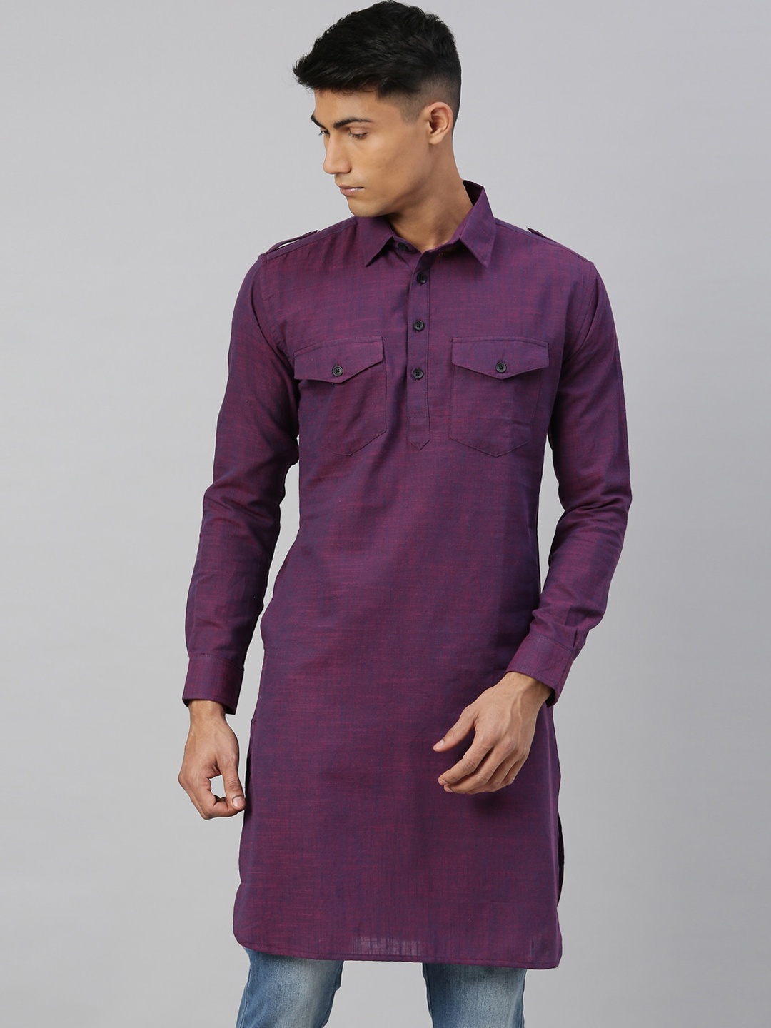 Kryptic Men Purple Pathani Kurta