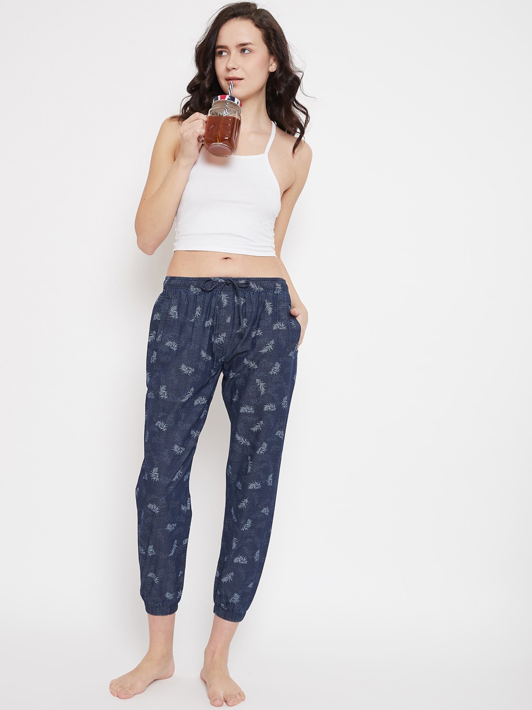 

Crimsoune Club Women Navy Blue & White Printed Lounge Joggers