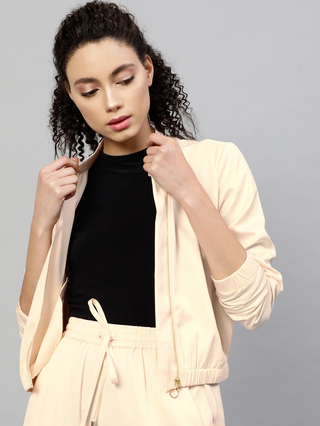 

STREET 9 Women Champagne Solid Lightweight Bomber