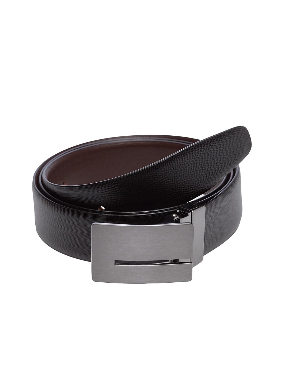 

WELBAWT Men Black & Brown Textured Leather Slim Reversible Belt