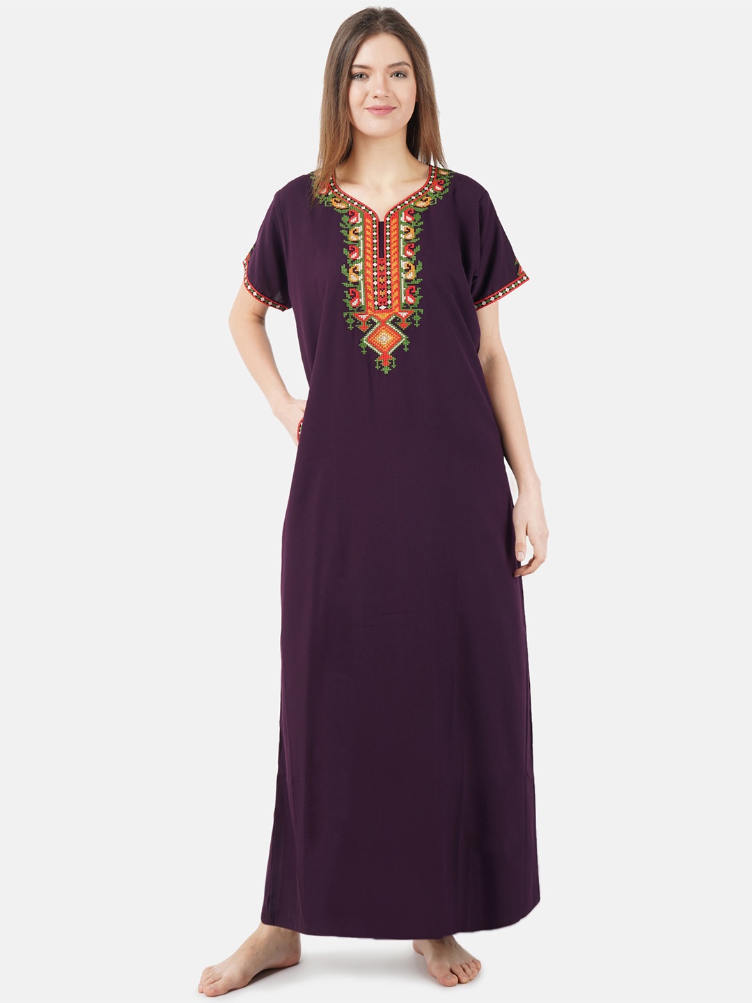 

KOI SLEEPWEAR Purple Embroidered Lissybissy Cotton Maxi Nightdress
