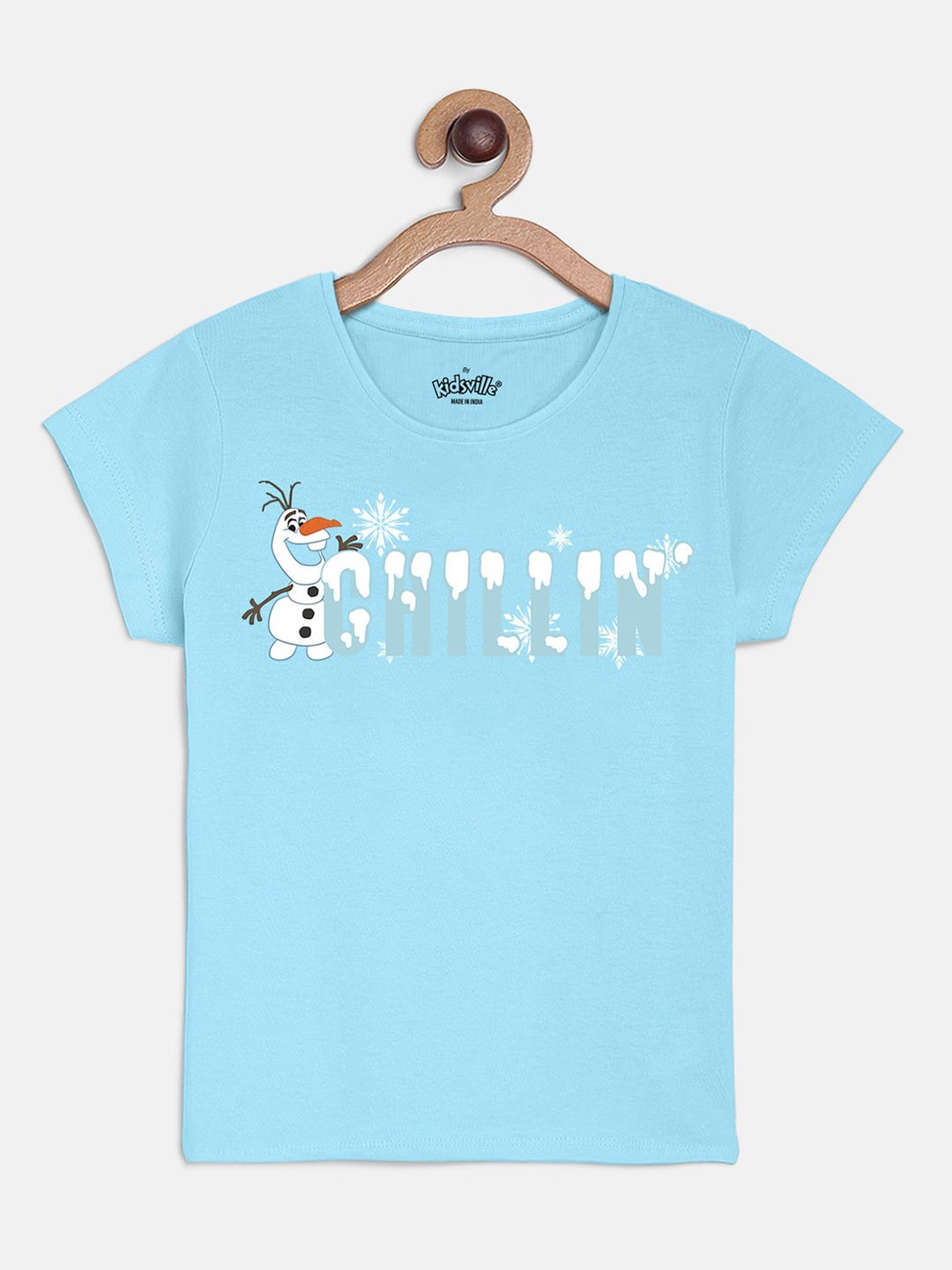

Kids Ville Girls Blue Frozen Print Round Neck Pure Cotton T-shirt