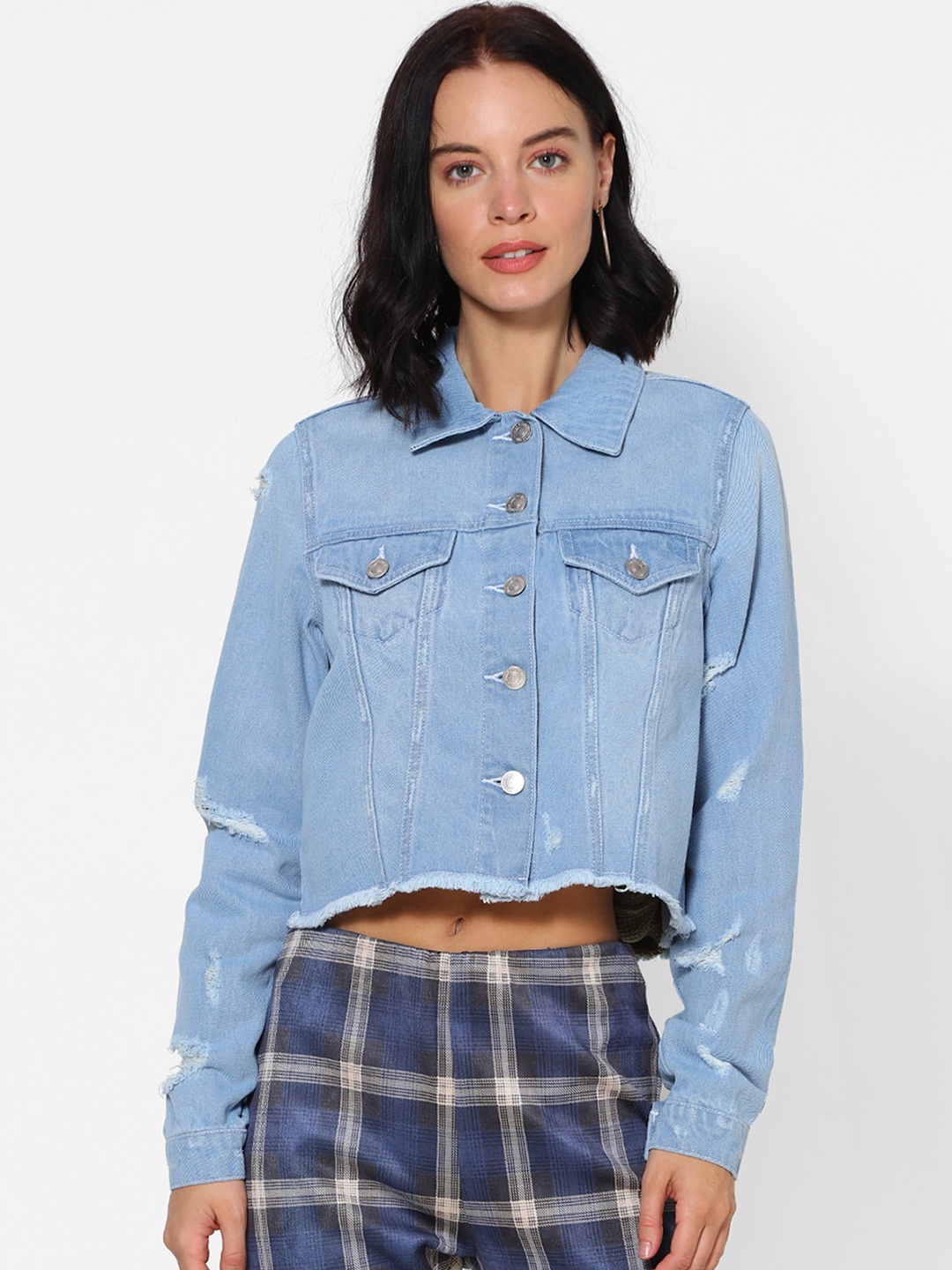 

FOREVER 21 Women Blue Solid Denim Jacket