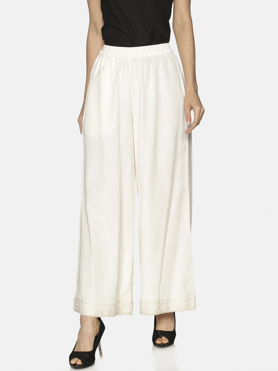 Saffron Threads Women Off-White Solid Wide Leg Palazzos