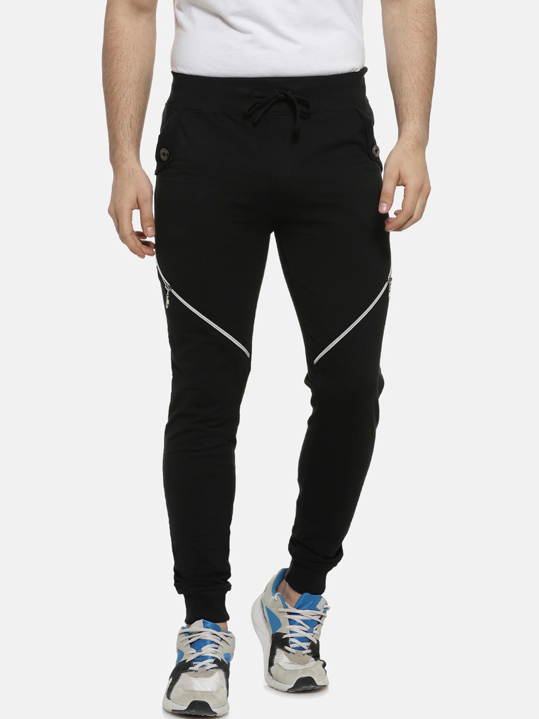 

Campus Sutra Men Black Solid Varsity Track Pants