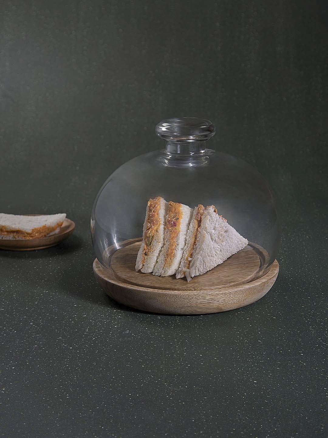 

ellementry Transparent & Brown Solid Goblet Glass Cloche With Wooden Base