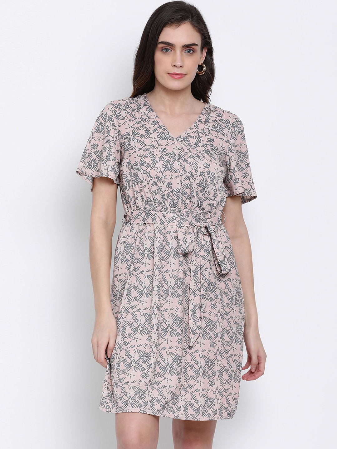 

Oxolloxo Women Pink Printed A-Line Dress
