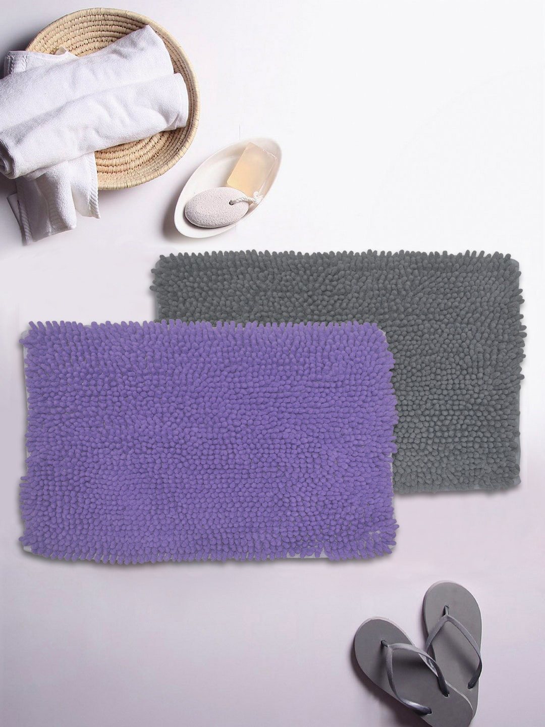 

BIANCA Set of 2 Textured Shaggy Anti-Skid Bath Rugs, Purple
