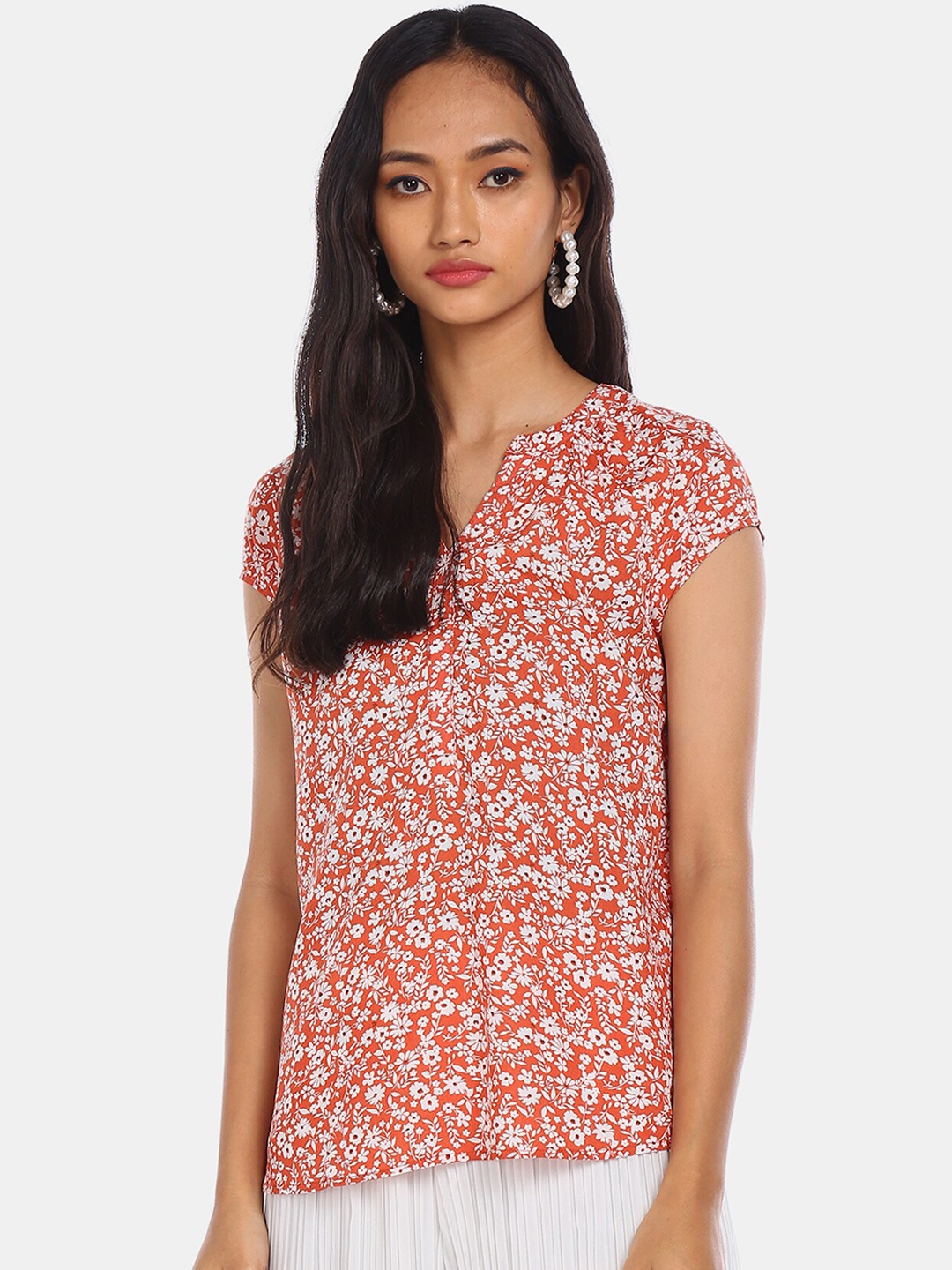 Cherokee Orange Floral Printed Top